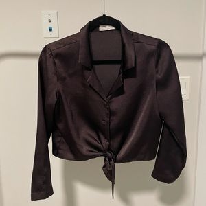 Oak & Fort Satin Tie Front Top